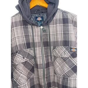 Dickies Mens XL Brown/Gray Plaid Hooded Shirt Jacket